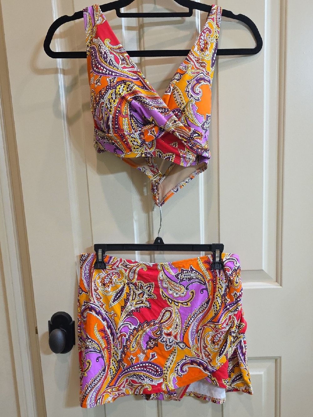 Alex Marie Multicolor Paisley Swim Top and Skirt Set - Orange, Pink, Purple